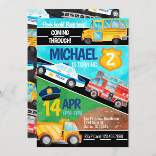 Convite de aniversário de Caminhão de Carro de Tra