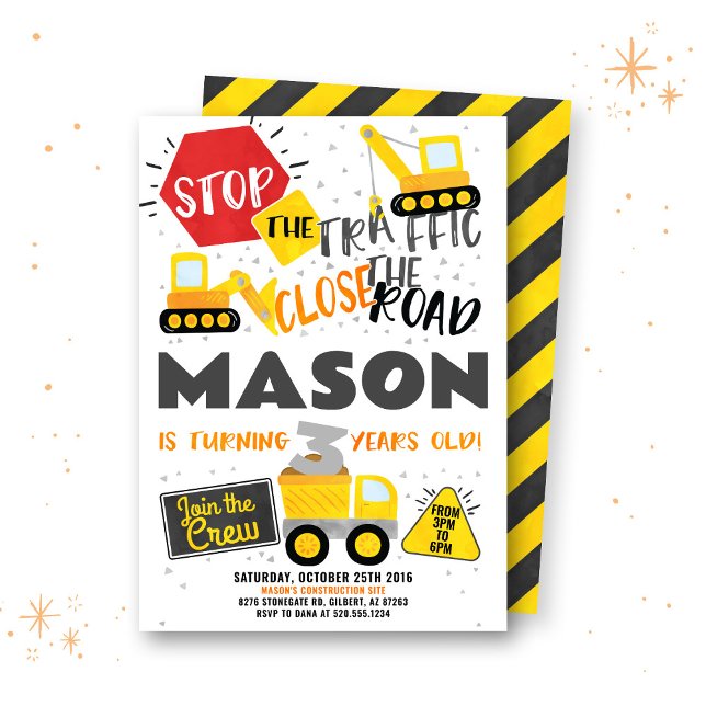 Convite de aniversário de Caminhão de Construção (Criador carregado)