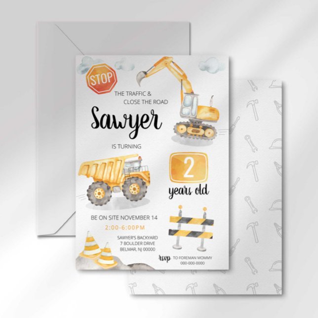 Convite de Aniversário de Caminhão de Construção (Criador carregado)