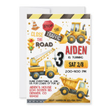 Convite de Aniversário de Caminhão de Construção