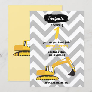 Convite de Aniversário de Caminhão de Construção E