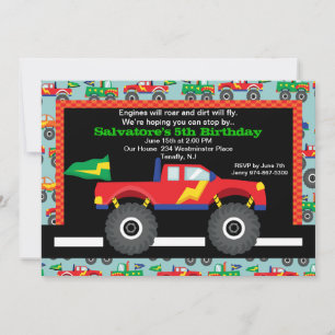 Convite de Aniversário de Caminhão de Monstro