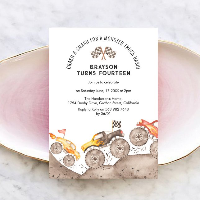 Convite de Aniversário de Caminhão Monstro (Criador carregado)