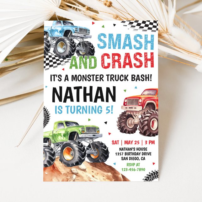 Convite de Aniversário de Caminhão Monstro (Criador carregado)