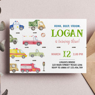 Convite de aniversário de Caminhões de Transporte