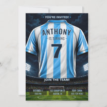 Convite de Aniversário de Camisa de Futebol Azul P