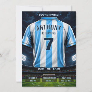 Convite de Aniversário de Camisa de Futebol Azul P