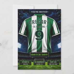 Convite de Aniversário de Camisa Verde de Futebol