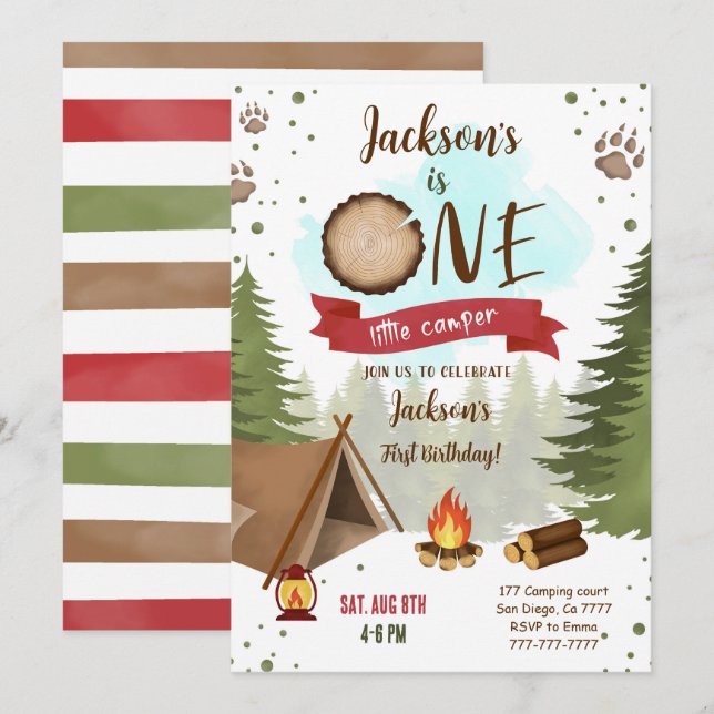 Convite de Aniversário de Camper (Frente/Verso)