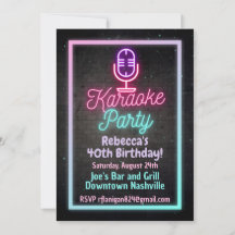 Convite de Aniversário de Canto Karaokê Neon