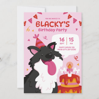 Convite de Aniversário de Cão Desenho Mão Personal