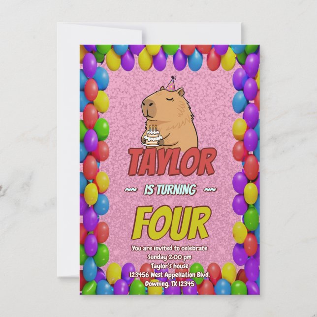 Convite de Aniversário de Capivara Fofa (Frente)
