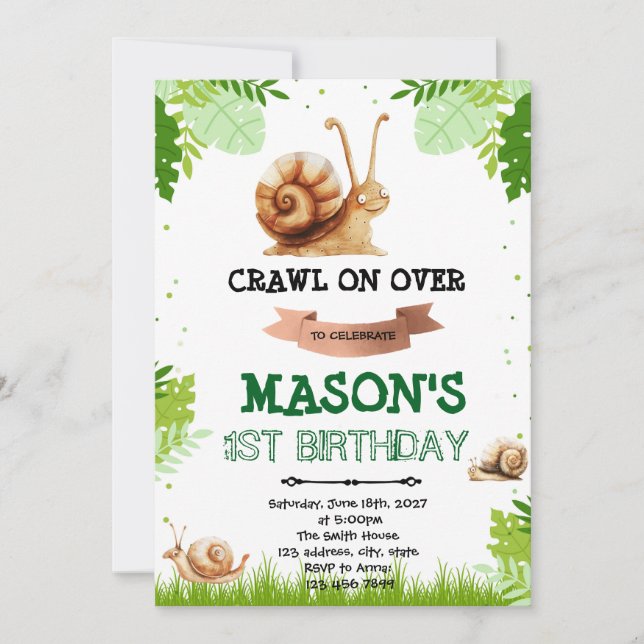 convite de aniversário de caracol (Frente)
