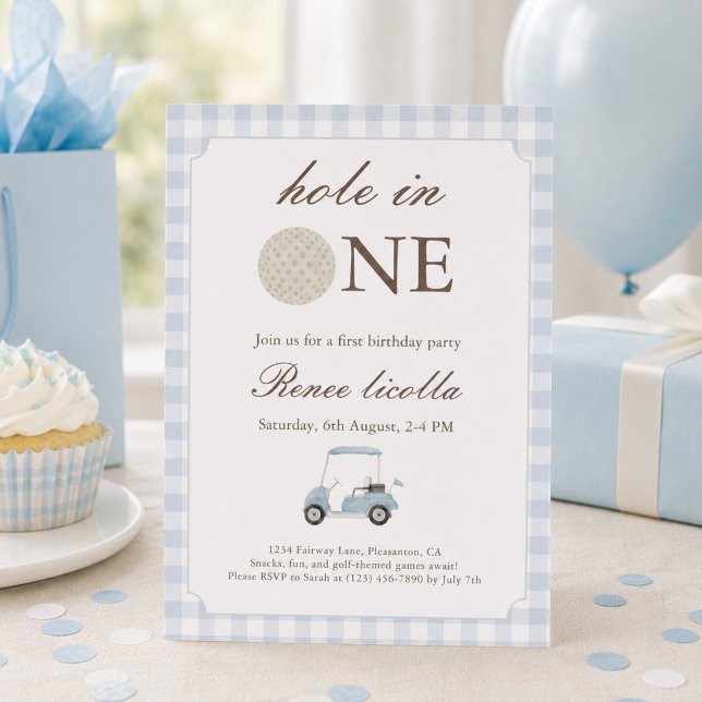 Convite de Aniversário de Carrinho de Golfe Blue H (Criador carregado)