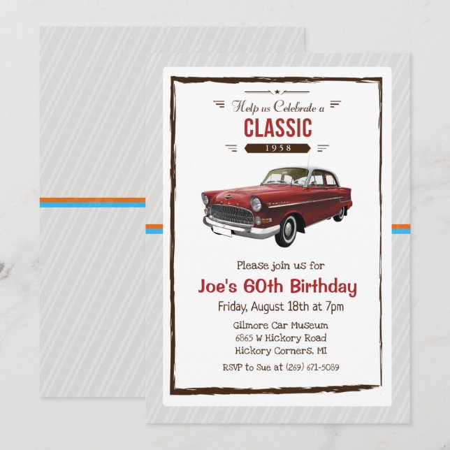 Convite de Aniversário de Carro Clássico Antigo pa (Frente/Verso)