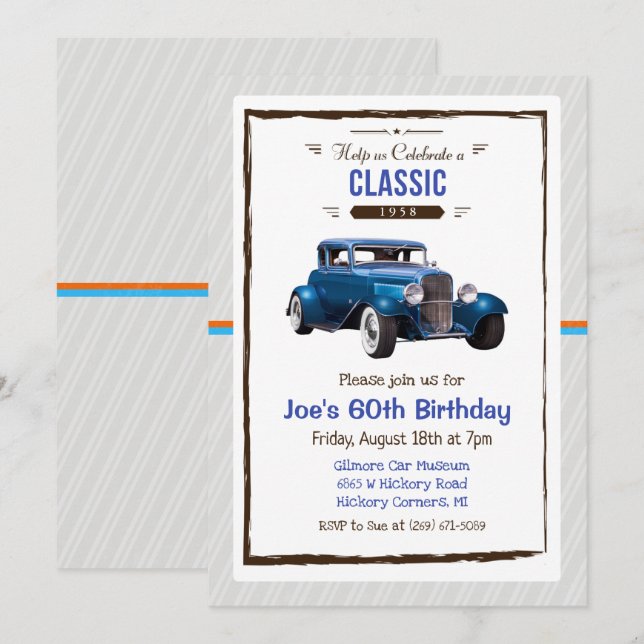 Convite de Aniversário de Carro Clássico Antigo pa (Frente/Verso)