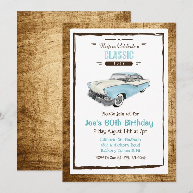 Convite de Aniversário de Carro Clássico Antigo pa (Frente/Verso)