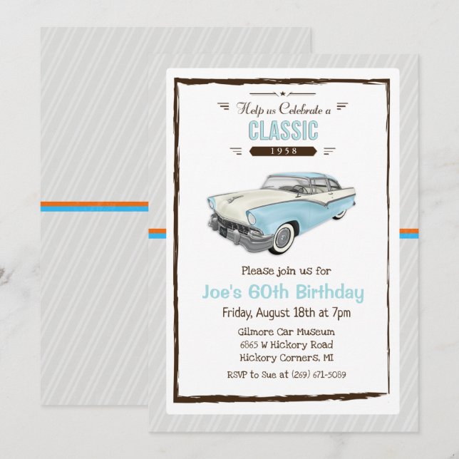 Convite de Aniversário de Carro Clássico Antigo pa (Frente/Verso)