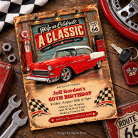 Convite de Aniversário de Carro Clássico Vintage R