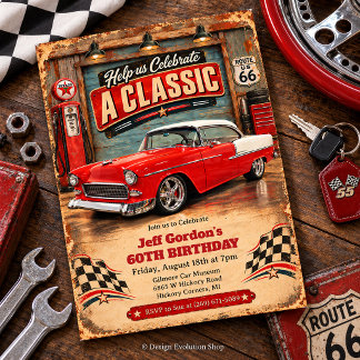 Convite de Aniversário de Carro Clássico Vintage R