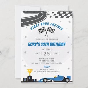 Convite de aniversário de Carro Corrente Azul