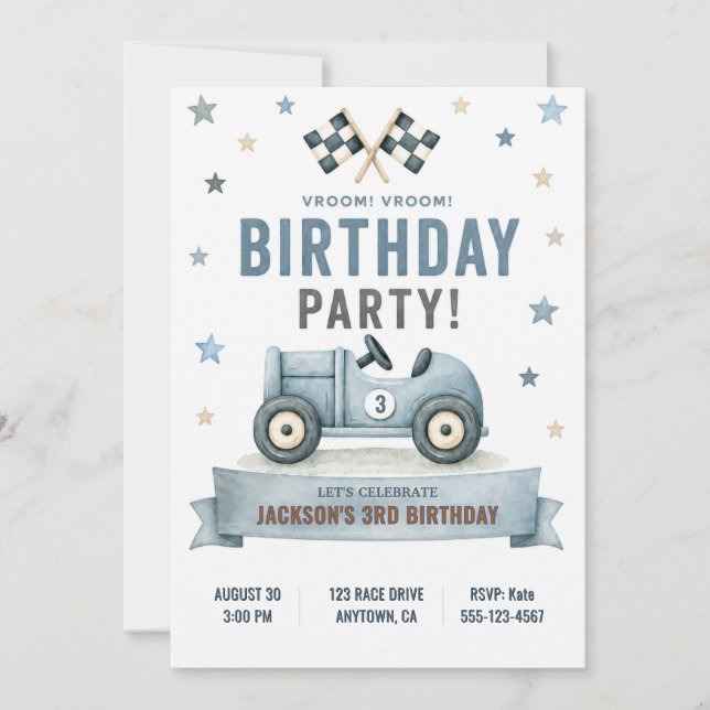 Convite de Aniversário de Carro de Corrida (Frente)