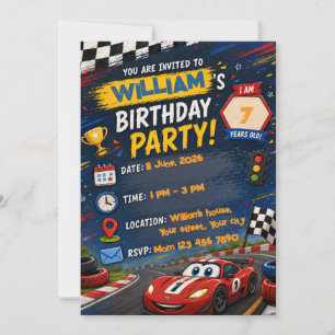 Convite de Aniversário de Carro de Corrida P Per