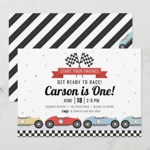 Convite de Aniversário de Carro de Corrida Retro C