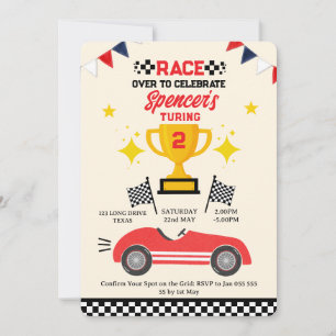 Convite de Aniversário de Carro de Corrida Vermelh