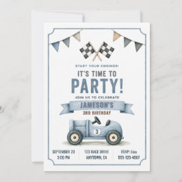 Convite de Aniversário de Carro de Corrida Vintage