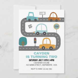 Convite de Aniversário de Carros na Estrada