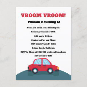 Convite de Aniversário de Carros Vroom Vroom