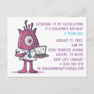 Convite de aniversário de cartão postal monster