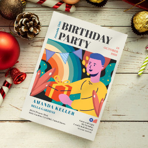 Convite de Aniversário de Cartoon Colorida