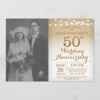 Convite de Aniversário de Casamento 50 anos Dourad