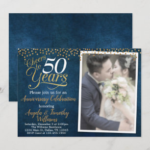 Convite de Aniversário de Casamento Azul Naval Dou
