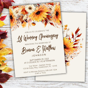 Convite de Aniversário de Casamento Beige Floral d