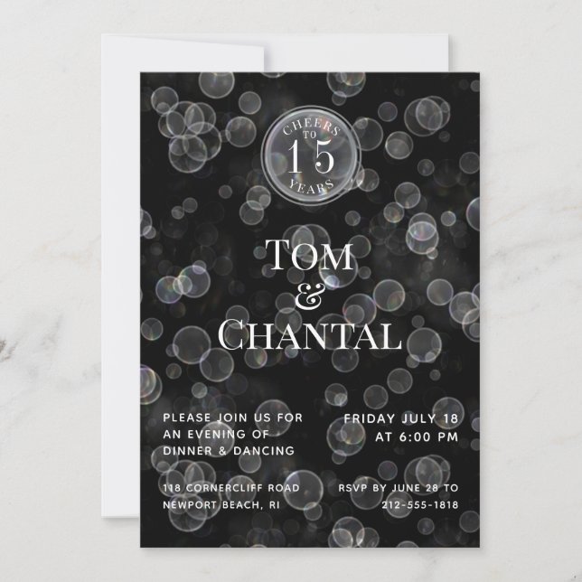 Convite de Aniversário de Casamento Black & Silver (Frente)