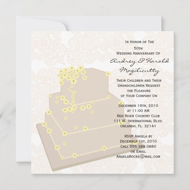 Convite de Aniversário de Casamento com Bolo (Frente)