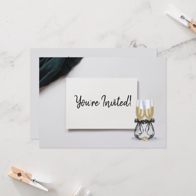 Convite de Aniversário de Casamento com Champanhe  (Frente/Verso In Situ)