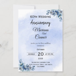 Convite de Aniversário de Casamento com Flores Azu