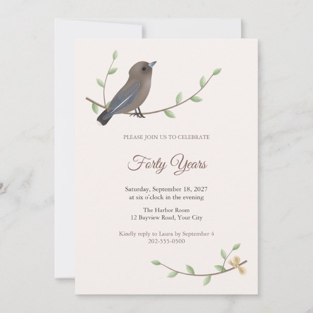 Convite de Aniversário de Casamento com Pássaro An (Frente)