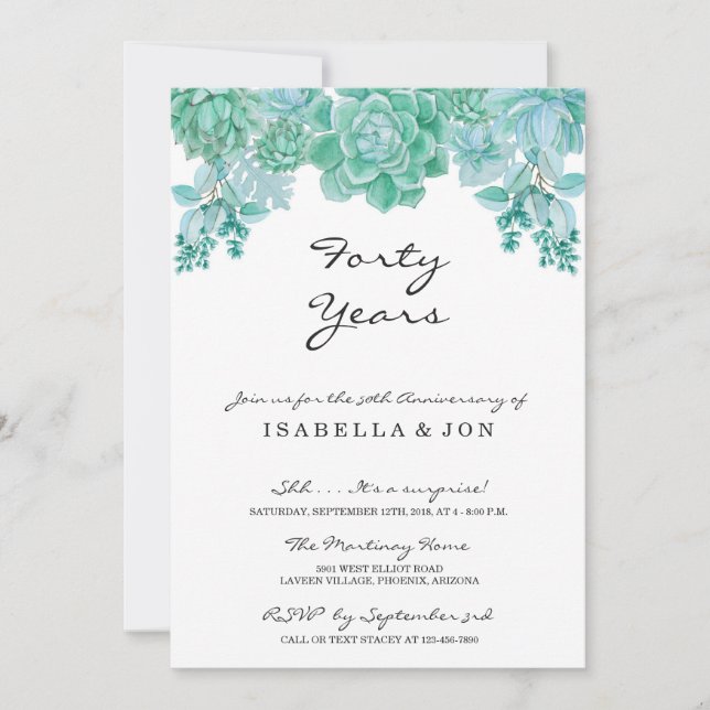 Convite de Aniversário de Casamento com Suculentas (Frente)