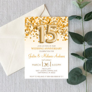 Convite de Aniversário de Casamento de 15 Anos com
