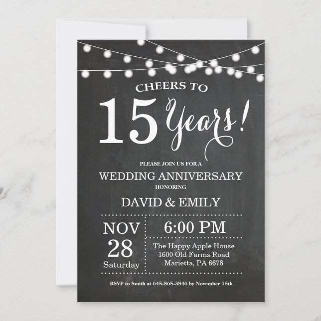 Convite de Aniversário de Casamento de 15 Anos em  (Frente)