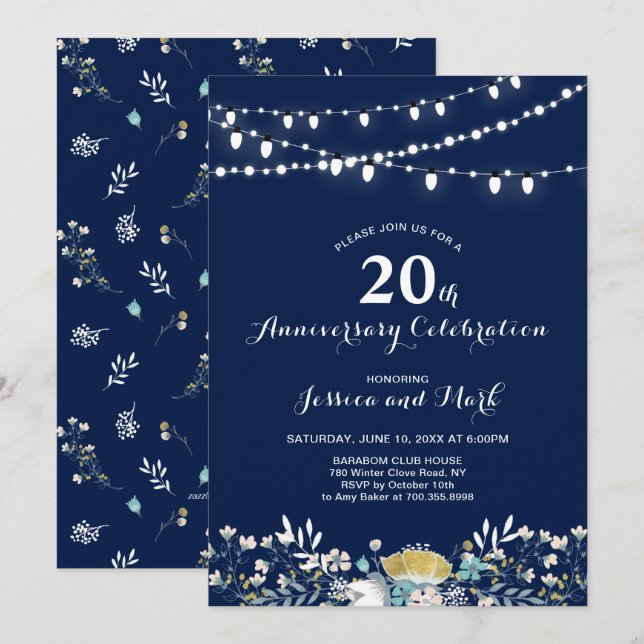 Convite de Aniversário de Casamento de 20 anos Nav (Frente/Verso)