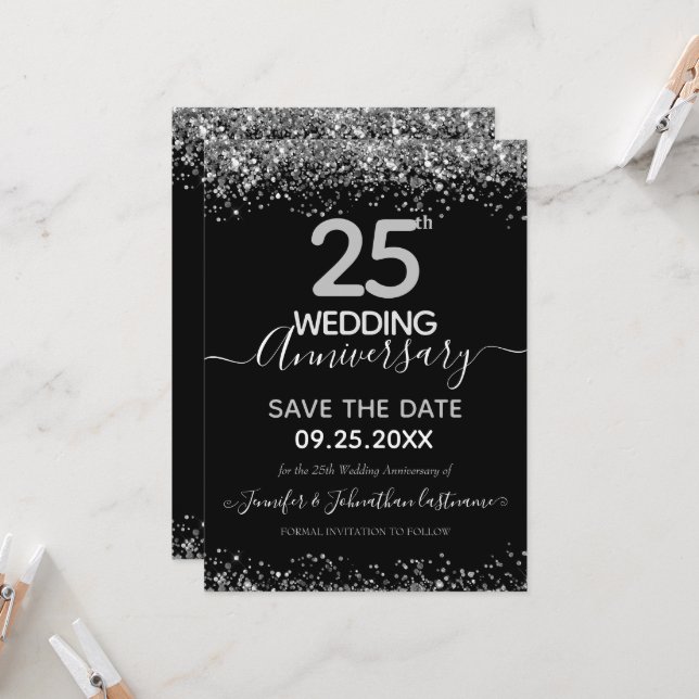 Convite de Aniversário de Casamento de 25 anos com (Frente/Verso In Situ)
