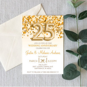 Convite de Aniversário de Casamento de 25 anos com