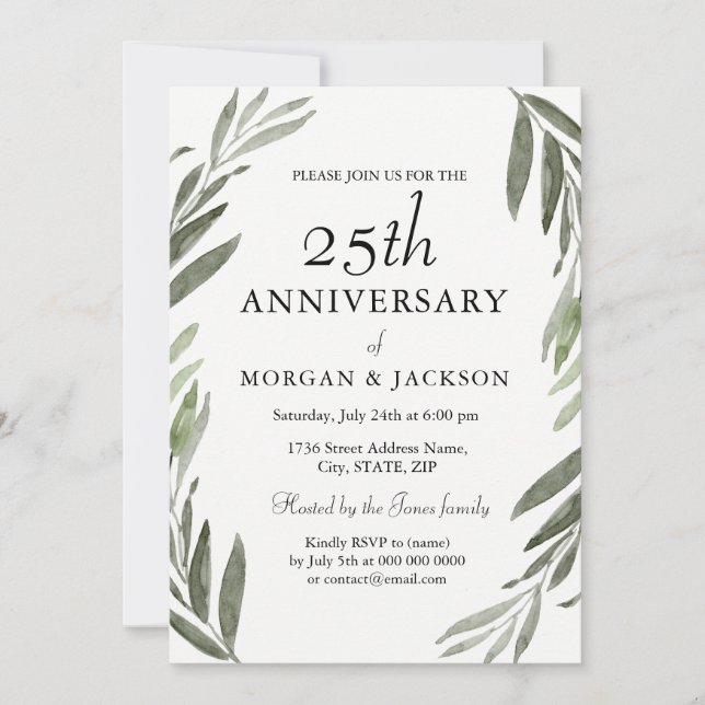 Convite de Aniversário de Casamento de 25 Anos com (Frente)