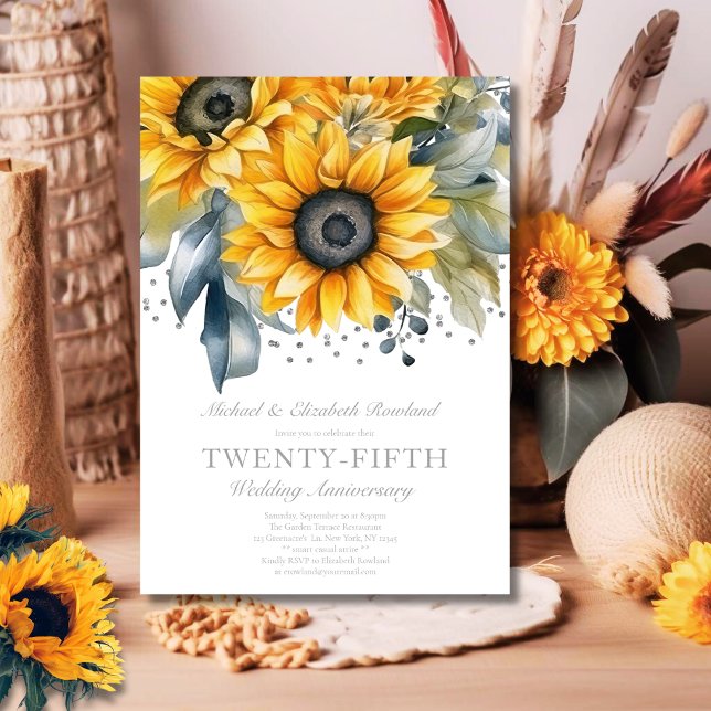 Convite de Aniversário de Casamento de 25 Floral E (Criador carregado)